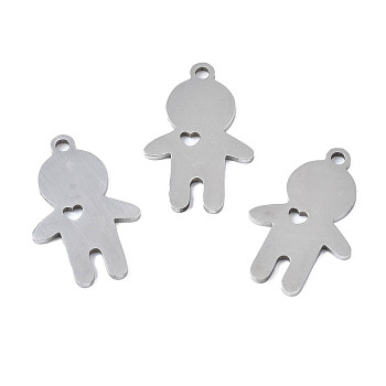 201 Stainless Steel Pendants, Laser Cut, Boy Silhouette Charm, Stainless Steel Color, 18x12x1mm, Hole: 1.4mm