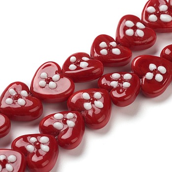 Handmade Lampwork Beads, Heart, Red, 14~16x16~18x8~9mm, Hole: 2mm