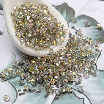 Full Rainbow Plated Transparent Electroplate Glass Beads, Faceted, Bicone, Light Grey, 2x2mm, Hole: 0.7mm, about 720pcs/bag