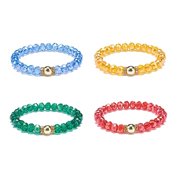 4Pcs 4 Style Glass & Rhinestone Beaded Stretch Bracelets Set for Women, Mixed Color, Inner Diameter: 2-1/8 inch(5.3cm), 1Pc/style