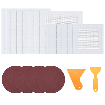 CRASPIRE Drywall Patch Repair Kit, including 2Pcs Plastic Scraper Tool, 14Pcs Aluminum Wall Repair Patch, 4Pc Adhesive Sanding Discs, Mixed Color