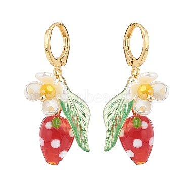 fraise au chalumeau avec boucle d'oreille pendante en forme de fleur perlée en plastique(X-EJEW-TA00130)-2