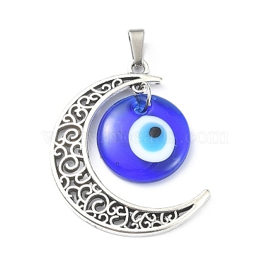 Antique Silver & Stainless Steel Color Moon Alloy+Lampwork Pendants