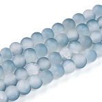 Crackle Glass Beads, Round, Two Tone, Frosted, Light Steel Blue, 6~6.5x5~5.5mm, Hole: 1mm(X1-GLAA-N009-6mm-06)