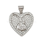 Brass Micro Pave Cubic Zirconia Pendants, Cadmium Free & Lead Free, Religion, Heart, Platinum, 18.5x18x3.5mm, Hole: 4.5x3.5mm(KK-P323-11B-P01)