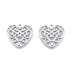 Non-Tarnish 201 Stainless Steel Pendant, Hollow Charms, Heart, Stainless Steel Color, 23x24.5x1.5mm, Hole: 1.5mm(STAS-B027-33P)