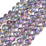 Electroplated Transparent Glass Beads Strand, Heart, Half Plated, Dark Orchid, 9.5x10.5x6mm, Hole: 0.7mm, about 42pcs/strand, 15.87''(40.3cm)(EGLA-A045-01-HP01)