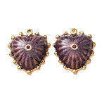 304 Stainless Steel Enamel Pendants, with Rhinestone, Heart Charms, Ion Plating(IP), Real 18K Gold Plated, Purple, 29.5x26.5x7.5mm, Hole: 1.8mm(SA-CBAD609-07G-02)