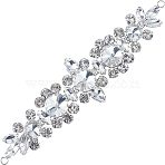 1Pc Brass Rhinestone Sewing Decorate, Wedding Theme, Dress Shoes Garment Decoration, Flower, Silver, 180x46x11mm, Hole: 4.5mm(DIY-FG0002-49)
