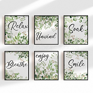 Chemical Fiber Oil Canvas Hanging Painting, with Natural Pine Wood Frame, Decoration Accessories, Rectangle with Word, Dark Sea Green, Leaf Pattern, 20x25cm, 6pcs/set(AJEW-WH0173-001)