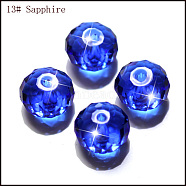 K9 Glass, Imitation Austrian Crystal Beads, Grade AAA, Faceted, Rondelle, Blue, 6x4mm, Hole: 0.7~0.9mm(SWAR-F068-4x6mm-13)