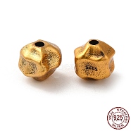 925 Sterling Silver Beads, Irregular Round, Antique Golden, 8.5x7.5x7mm, Hole: 1.6mm(STER-M113-17AG)