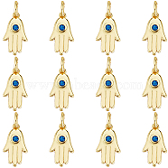 14Pcs Brass Micro Pave Cubic Zirconia Charms, with Jump Ring, Long-Lasting Plated, Hamsa Hand, Real 18K Gold Plated, 14x8x2mm, Hole: 3mm(ZIRC-BBC0002-45)