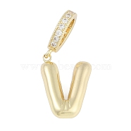 Brass Micro Pave Clear Cubic Zirconia Pendants, Long-Lasting Plated, letters, Letter V, 19x14.5x4.5mm, Hole: 8.5x5.5mm(KK-M289-01V-G)