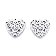 201 Stainless Steel Pendant, Hollow Charms, Heart, Stainless Steel Color, 23x24.5x1.5mm, Hole: 1.5mm(STAS-B027-33P)