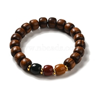 Wood Bead Bracelets, with Alloy Beads and Gemstone Beads, Buddhist Jewelry, Stretch Bracelets, Coconut Brown, 9mm, Inner Diameter: 2 inch(5.2cm)(BJEW-B080-27D)