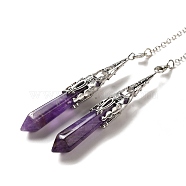 Natural Amethyst Dowsing Pendulum Big Pendants, with Brass Findings, Bullet, 260~270mm, Hole: 1.5mm(G-H285-06P-04)