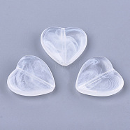 Acrylic Beads, Imitation Gemstone, Heart, Clear & White, 22x23x6.5mm, Hole: 1.5mm(X-OACR-T006-111)