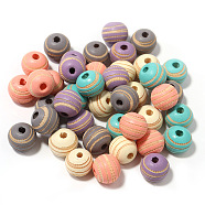 Spray Painted Wood Beads, for DIY Craft, Jewelry Making, Round with Engraved Pattern, Mixed Color, Stripe Pattern, 10mm, Hole: 3mm(WOCR-PW0003-80A)