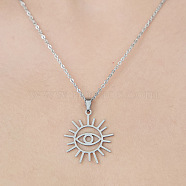 201 Stainless Steel Hollow Sun with Eye Pendant Necklace, Stainless Steel Color, 17.72 inch(45cm)(NJEW-OY002-05)
