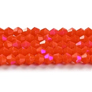 Opaque Solid Color Imitation Jade Glass Beads Strands, AB Color Plated, Faceted, Bicone, Orange Red, 4x4mm, Hole: 0.8mm, about 82~85pcs/strand, 12.01~12.2 inch(30.5~31cm)(EGLA-A039-P4mm-L03)