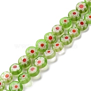 Handmade Millefiori Lampwork Beads Strands, Flat Round, Yellow Green, 6x3mm, Hole: 0.7mm, about 66pcs/strand, 14.65''(37.2cm)(LAMP-G164-11H)