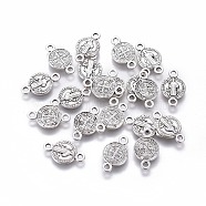 Tibetan Style Alloy Links connectors, Flat Round with Saint Benedict, Cadmium Free & Lead Free, Antique Silver, 15x9x1.5mm, Hole: 1.5mm, about 1000pcs/1000g(TIBE-Q047-07AS-RS)
