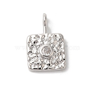 Rack Plating Brass Clear Cubic Zirconia Pendants, Long-Lasting Plated, Lead Free & Cadmium Free, Square, Platinum, 16x10x4mm, Hole: 1.8mm(KK-Z056-23P)