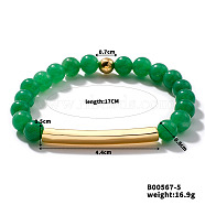 Natural Green Aventurine Stretch Bracelets, Brass Tube Beaded for Women, Elegant and Stylish Daily Accessory, Inner Diameter: 6-3/4 inch(17cm)(CL6256-1)