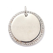 Brass Micro Pave Clear Cubic Zirconia Pendants, with Jump Ring, Stamping Blank Tag, Long-Lasting Plated, Flat Round, Real Platinum Plated, 20x2mm, Jump Ring: 6x1mm, 4mm Inner Diameter(ZIRC-L091-072P)