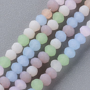 Frosted Glass Beads Strands, Faceted Rondelle, Mixed Color, 3x2.5mm, Hole: 0.6mm, about 192~199pcs/strand, 16.54 inch~16.93 inch(42cm~43cm)(FGLA-T002-10A)