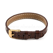 Leather Textured Watch Bands, with Ion Plating(IP) Golden 304 Stainless Steel Buckles, Adjustable Bracelet Watch Bands, Sienna, 23.2x1~1.25x0.5cm(AJEW-K232-01G-05)