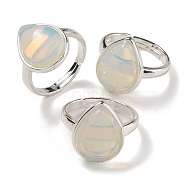 Opalite Teardrop Adjustable Rings, Lead Free & Cadmium Free, Silver Plated Brass Finger Rings for Women Men, Teardrop: 18.5x14mm, Inner Diameter: 18mm(RJEW-K371-08S-18)