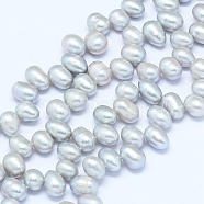 Natural Cultured Freshwater Pearl Beads Strands, Dyed, Potato, Light Steel Blue, 7~10x6~7mm, Hole: 0.8mm, about 65pcs/strand, 13.7 inch(35cm)(PEAR-G004-01A)