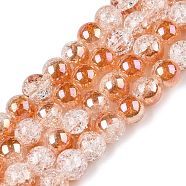 Electroplated Crackle Glass Beads Strands, Half Plated, Round, Coral, 6~6.5mm, Hole: 1~1.2mm, about 65~67pcs/strand, 14.76~15.16 inch(37.5~38.5cm)(EGLA-N014-6mm-01)