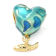 Rack Plating Brass Enamel European Dangle Charms, Large Hole Pendants, Lead Free & Cadmium Free, Long-Lasting Plated, Heart with Plane, Real 18K Gold Plated, 20mm, Hole: 5mm, Plane: 6x10x2mm(KK-D027-09G)