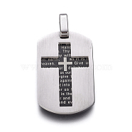 304 Stainless Steel Pendants, Rectangle with Lord's Prayer Cross, Gunmetal & Stainless Steel Color, 36x19x3mm, Hole: 4mm(STAS-G195-29C)
