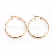 201 Stainless Steel Big Hoop Earrings, with 304 Stainless Steel Pin, Hypoallergenic Earrings, Textured, Ring, Golden, 42x38x3.5mm, Pin: 1mm(EJEW-A054-49G)
