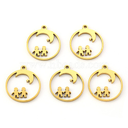 Vacuum Plating 304 Stainless Steel Pendants, Laser Cut, Round Ring with Moon and Human, Golden, 17x15x1mm, Hole: 1mm(STAS-N092-79G)
