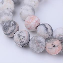 Natural Zebra Jasper Beads Strands, Frosted, Round, 10~10.5mm, Hole: 1.2mm, about 36~38pcs/strand, 14.5 inch(G-Q462-10mm-03)