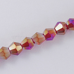 Glass Beads Strands, AB Color Plated, Faceted, Bicone, Dark Red, 2x3mm, Hole: 0.5mm, about 200pcs/strand, 16.5 inch(EGLA-S056-2mm-11)