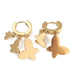 Ion Plating(IP) 304 Stainless Steel Huggie Hoop Earrings, Butterfly, Golden, 30mm, Pin: 1mm(EJEW-P190-15G)