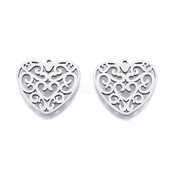 Non-Tarnish 201 Stainless Steel Pendant, Hollow Charms, Heart, Stainless Steel Color, 23x24.5x1.5mm, Hole: 1.5mm(STAS-B027-33P)