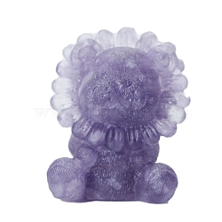 Resin Lion Display Decoration, with Natural Amethyst Chips inside Statues for Home Office Decorations, 50x30x60mm(PW-WG73006-04)