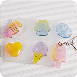 Ice Cream/Cake/Donut Pendant DIY Silicone Mold, Molds, Resin Casting Molds, for UV Resin, Epoxy Resin Craft Making, 88x76x6mm, Hole: 1.5mm, Inner Diameter: 21.5~39x19~25.5mm(DIY-K073-09C)