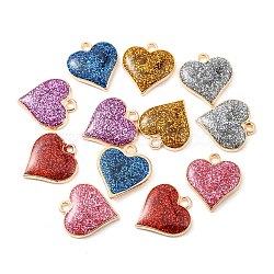 Alloy Enamel Pendants, with Glitter Sequins, Light Gold, Heart Charm, Mixed Color, 17.1x15.7x3.5mm, Hole: 1.5mm(ENAM-D053-01KCG)