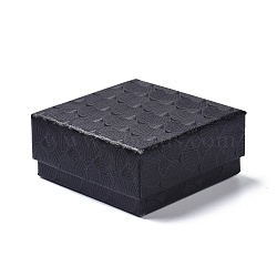 Paper Jewelry Set Boxes, with Black Sponge, for Necklaces and Earring, Square, Black, 7.5x7.5x3.6cm(X-CON-Z005-03D)
