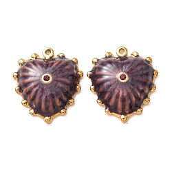 304 Stainless Steel Enamel Pendants, with Rhinestone, Heart Charms, Ion Plating(IP), Real 18K Gold Plated, Purple, 29.5x26.5x7.5mm, Hole: 1.8mm(SA-CBAD609-07G-02)
