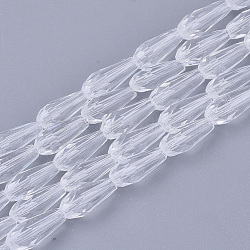 Transparent Glass Beads Strands, Faceted, Teardrop, Clear, 9~10x4mm, Hole: 1mm, about 72pcs/Strand, 26.38~27.17 inch(67~69cm)(X-GLAA-T009-004H)