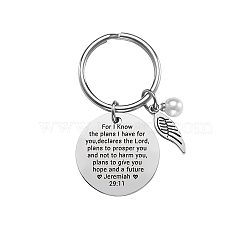 Stainless Steel Keychain, Quote Pendants, Compass with Word, Stainless Steel Color<P>Size: about 3cm in diameter, packing box: 8x5x2.7cm.(KEYC-WH0022-019)